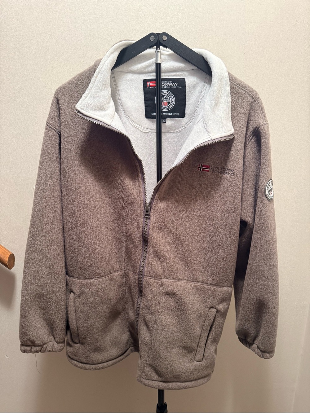 Taupe Fleece Zip-Up Jacket - Taupe/White